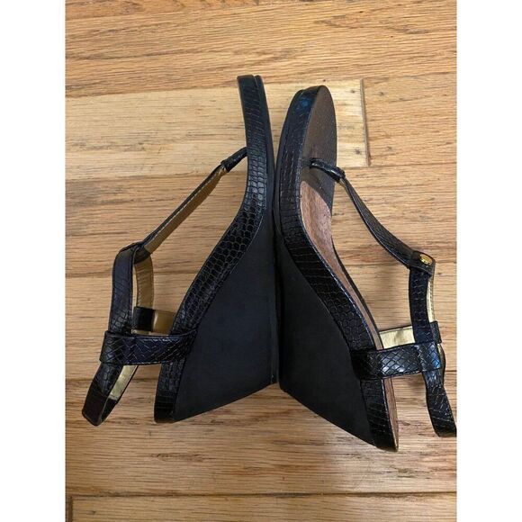 Chaps women's Black Wedge snake print ankle strap Sandals Size 5.5 - Picture 6 of 8